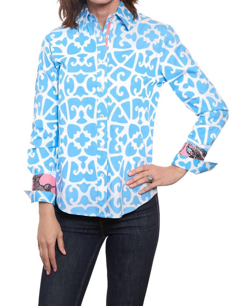 NEW DIZZY-LIZZIE rome geometric shirt in blue print